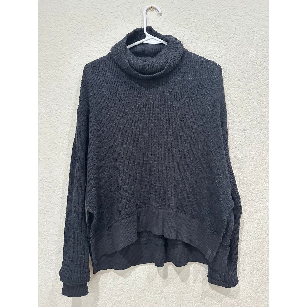 We The Free People Black Oversized Turtleneck Sweater Cotton Knit Small Slouchy
